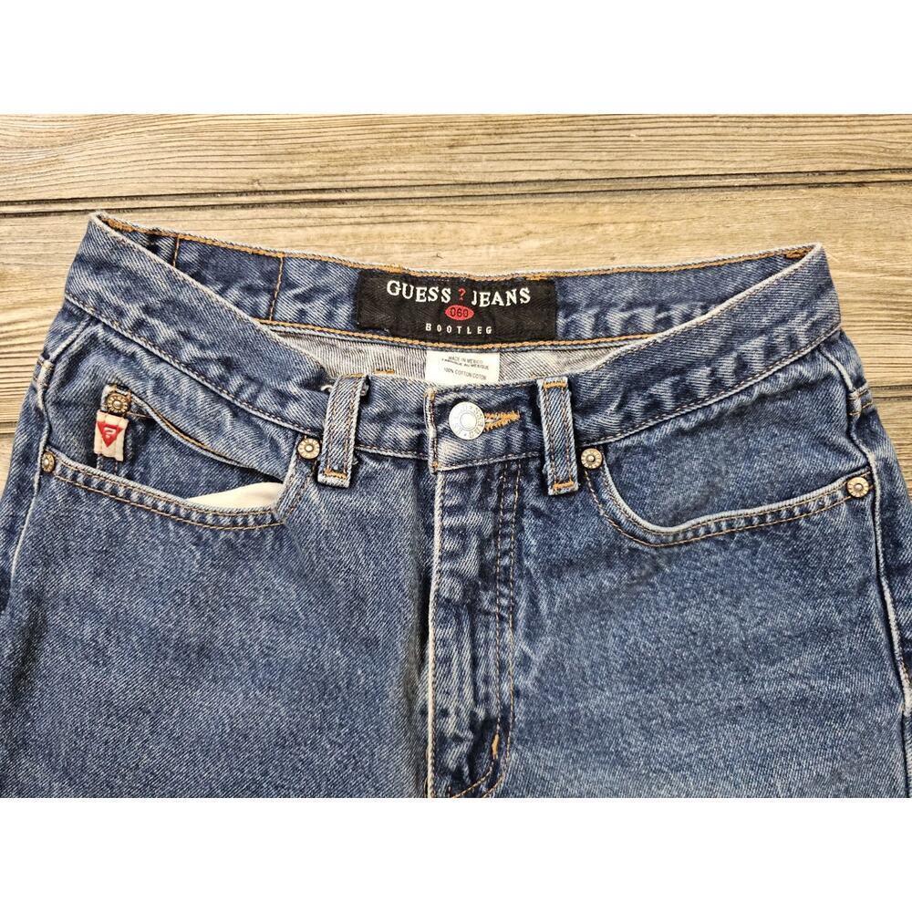 Vintage GUESS Jeans Bootleg Denim Womens Sz 28 Blue Fade 90s Y2K Retro - Picture 3 of 11